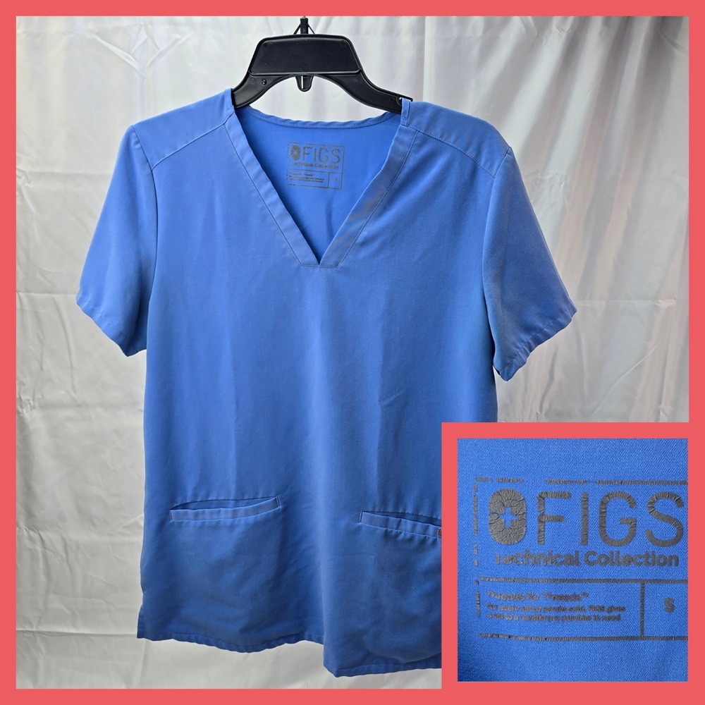 Figs Scrub Top Technical Collection V-Neck Nurse Women's Small Blue 2 Pockets